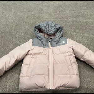 The North Face light pink and gray hooded winter coat. Size 3T